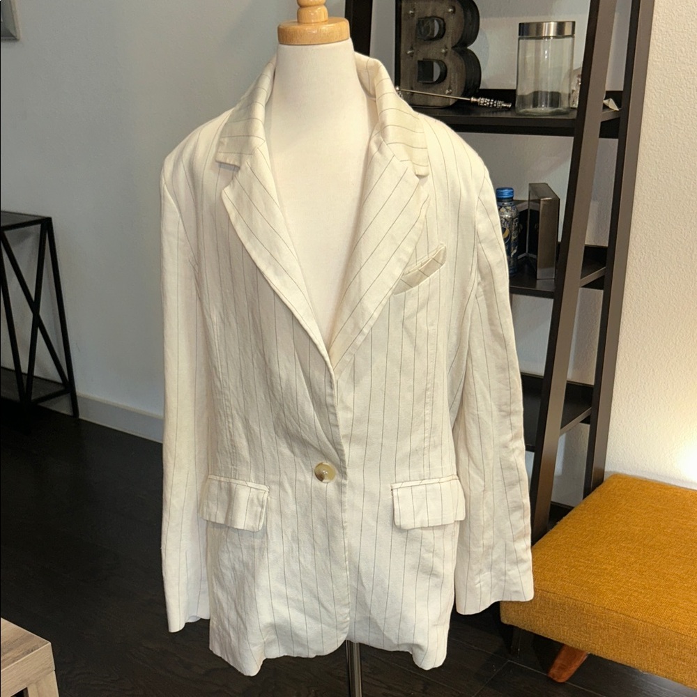 Free People Cream Pinstripe Blazer